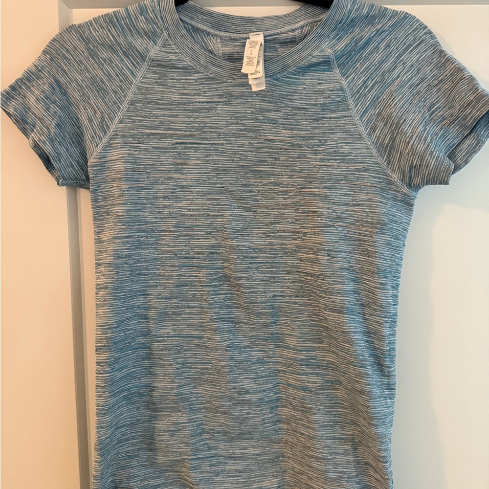 Athleta Light Blue Striped Tee